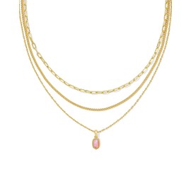 Kendra Scott Mini Elisa Triple Strand Necklace, Gold-Plated Brass, Carnation Kyocera Opal, Fashion Jewelry for Women