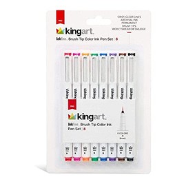 KINGART 440-8 PRO Inkline Color Micro Line & Precision Graphic Pens, 8 Colors, Brush Nibs, Archival Waterproof Japanese Ink for Art, Illustration, Lettering, Anime, Technical Drawing, Manga
