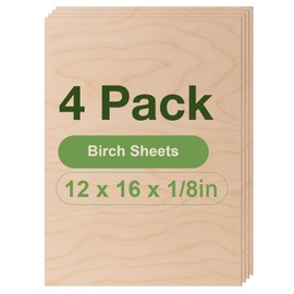Wowood 4 Pack Birch Plywood Sheets, 12 x 16 x 1/8 Inch, 3mm Plywood for Laser Cutting, Thin Unfinished Wood Sheets for Architectural Models, Wood Burning and DIY Wood Crafts