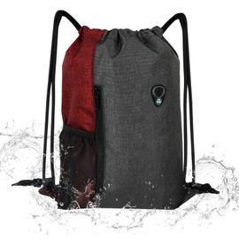 morral deportivo,morral cordón para hombre mujer, mochila para gym,tela Oxford con bolsillo de malla para botella de agua y orificio para auriculares para estudiantes, hombres y mujeres (rojo)