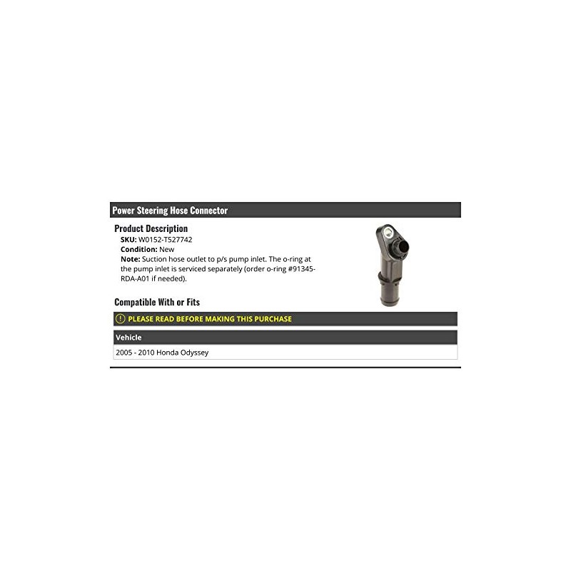 Power Steering Hose Connector (Suction Hose Outlet to P/S Pump