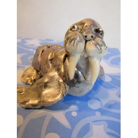 " Rajah" WhimsiClay Cute Silver Finish Walrus Mini Figurine, by Amy Lacombe.