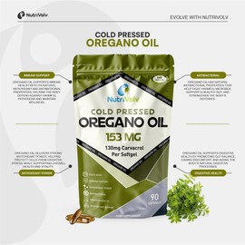 Oregano Oil 153mg | 90 Softgels | 130mg Carvacrol | High Concentration (85%+ Carvacrol) | Cold-Pressed 100% Greek Essential Oil of Oregano | Immune, Gut & Respiratory Support | by NutriVolv