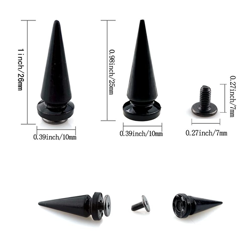 FAZHBARY 40 Pairs Black Cone Spikes Punk Rivets and Screwback
