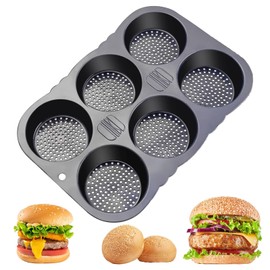 MUJUZE Hamburger Bun Pan, 6 Cavity Hamburger Bun Pans for Baking, Nonstick & Heat Resistant Burger Bun Mold, Homemade Burger Bun Mold for Hamburger Bun, Silicone Hamburger Bun Pan