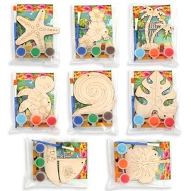 Saypacck 24 Pcs Hawaii Party Favors Wooden Painting Craft Kits Birthday Party Supplies with Organza Bag for Goodie Bags Fillers Adult Thank You Gifts