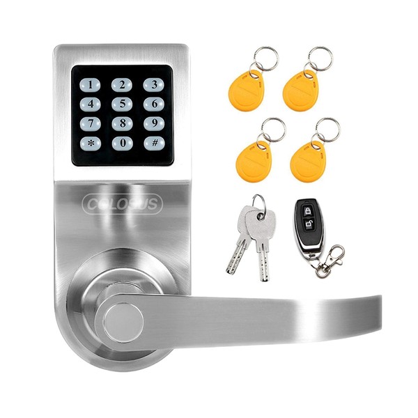 Colosus NDL302 Keyless Electronic Digital Smart Door Lock, Keypad – Smartcode Security, Grant & Control Access for Home, Office (Silver - 4 Key Fobs)