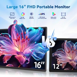 BKVOO Portable Monitor Laptop Screen Extender - 16" 1200P FHD Travel External Display USB-C HDMI Port Detachable Kickstand Gaming Monitor Compatible with Wins Mac Chrome Dex Phone