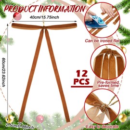 Janinka 12 Pcs Velvet Christmas Swag Bow 23.5 x 15.5 Inches Rustic Large Velvet Christmas Staircase Wreath Bows Vintage Christmas Tree Topper Bows Large Velvet Bow for Christmas Outdoor (Light Brown)