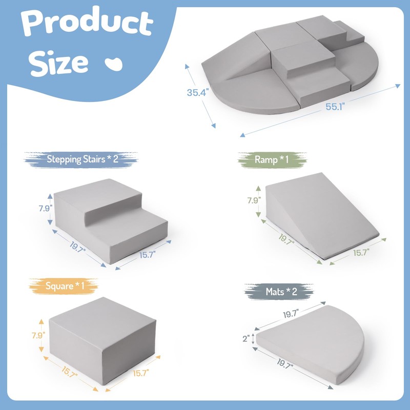 Rinnebbit 6-Piece Foam Climbing Blocks for Toddlers, Baby Climb and