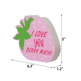Strawberry Wood Desk Décor, Strawberry Kitchen Sign for Shelf, Wood Sign for Tiered Tray Decor Summer Home Decoration 6”x6" (I Love You Berry Much)