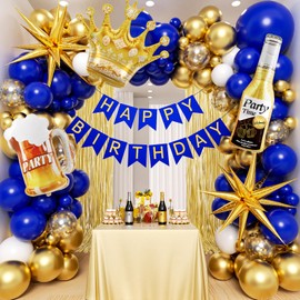 121pcs Royal Blue Gold Birthday Party Decorations with Happy Birthday Banner Foil Balloons for 16th 18th 21st 24th 32th 40th 50th 60th Birthday Decorations for Men