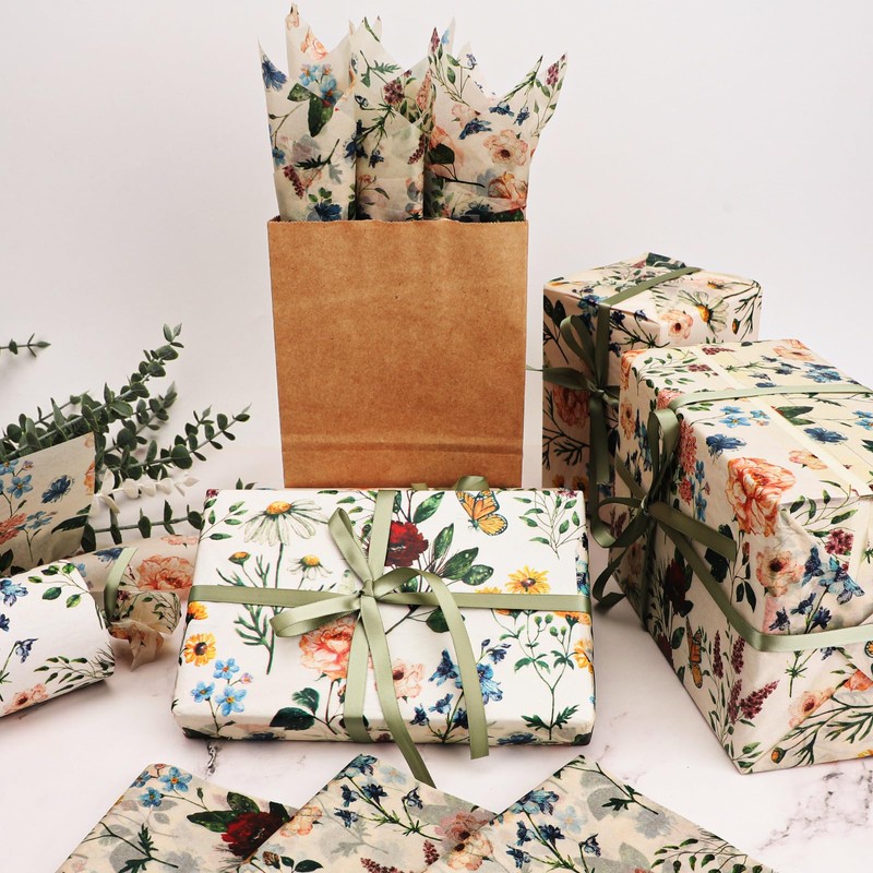 60 Sheets Wildflower Tissue Paper, 20x14 Inches Red Poppy Printed