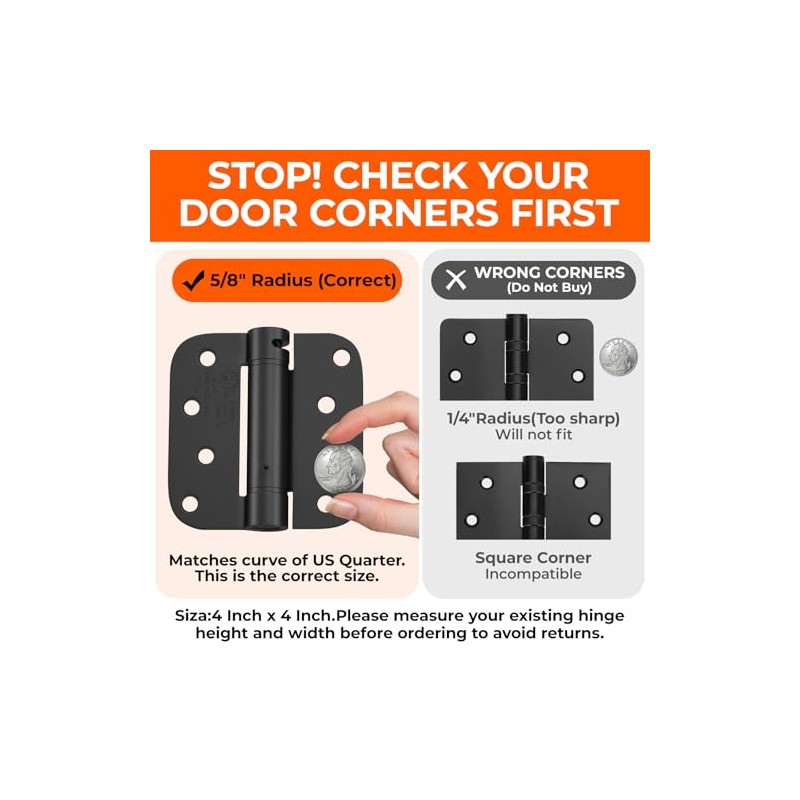 Haidms 3 Pack Self Closing Door Hinges 4 Inch Black
