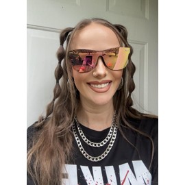 FEISEDY Womens Sunglasses Trendy Mirrored One Piece Lens Men Reflective Sun Glasses B4114