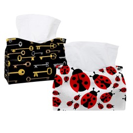 2 Pack Tissue Box Cover Holder, Ladybugs Print Ladybirds Rectangle Leather Tissue Case, Decorative Organizer for Tabletop, Bathroom, Car, Office