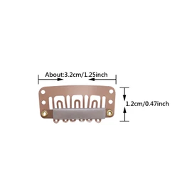 24 unids/lote de 32 mm 6 dientes Clips con goma en forma de U clips de clip de extensión de pelo de metal para extensiones de cabello (3,2 cm marrón claro)