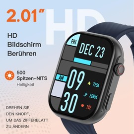 AVUMDA Men's Smartwatch with Phone Function, 2.01 Inch Fitness Watch, Smart Watch, Blood Pressure, Heart Rate Monitor, Activity Tracker, Pedometer, 123 Sports Modes, Sports Watches, IP68 Watch for