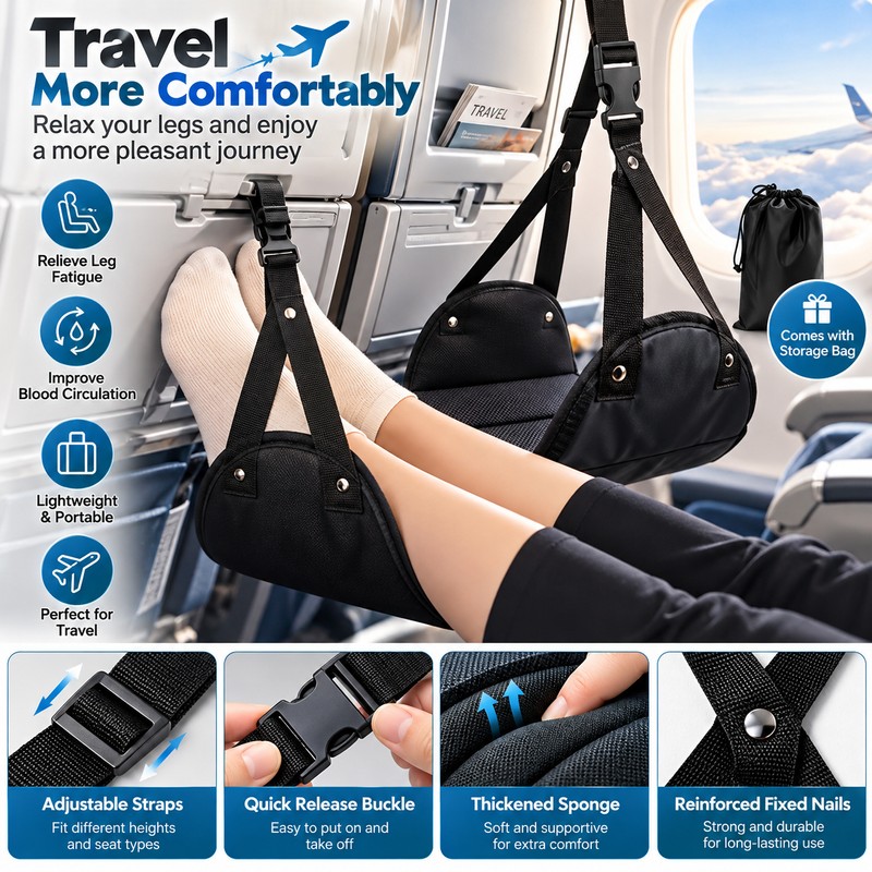 Adjustable Airplane Footrest for Comfortable Travel – Portable Dacron Foot