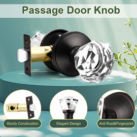 Lepushom 3 Pack Clear Crystal Door Knob, Inspired Decorative Oil Rubbed Bronze Door Knobs for Interior Doors, Unique Fancy Glass Passage Door Knobs for Closets and Hallways