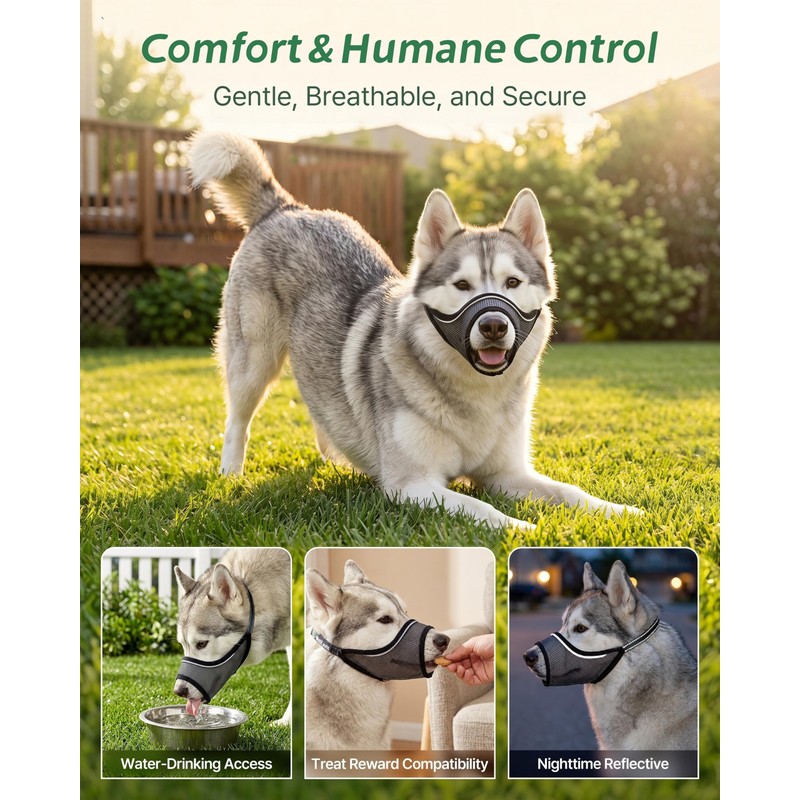 Mesh Muzzle for Small Medium Dogs, Mouth Guard Prevents Biting
