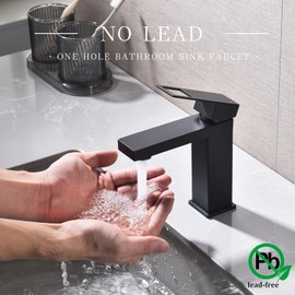 SevenGelok Black Bathroom Faucet Bathroom Sink Faucet【All SUS304 Stainless Steel 】One Hole Faucet Single Handle 1 Hole Vanity Faucets for Bathroom Sink NO-Lead Matte Black Bathroom Faucet, SF6-BK