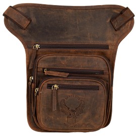 Motorcycle Leather Leg Bag, Waist Bag with Multiple Compartments, Eagle Embossing, brown, motorbike
