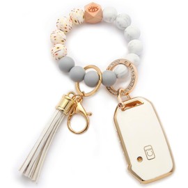 QfungYe for Kia Wristlet key fob cover,Soft TPU key Shell, skin,4-5Buttons fit Cerato Forte NIRO Ceed Sorento Seltos Soul Telluride Remote Key (White)