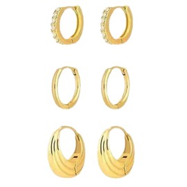 Earrings 14K Gold-Plated Women's Small Hoop Earrings Silver Gold Set with Zirconia Stackable Waterproof Plug Hypoallergenic Golden Earrings, Brass
