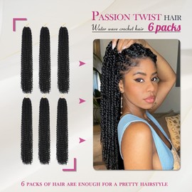 Dansama 24 Inch Passion Twist Hair Water Wave Braiding Hair for Butterfly Style Crochet Braids Bohemian Hair Extensions (24inch, 1B, Economy Pack)