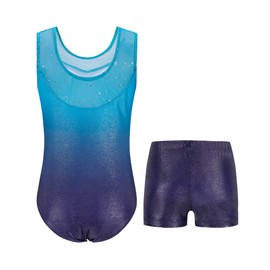 Zaclotre - Leotardos de gimnasia para niñas con pantalones cortos a juego, Gradiente Verde, 11-12 Años