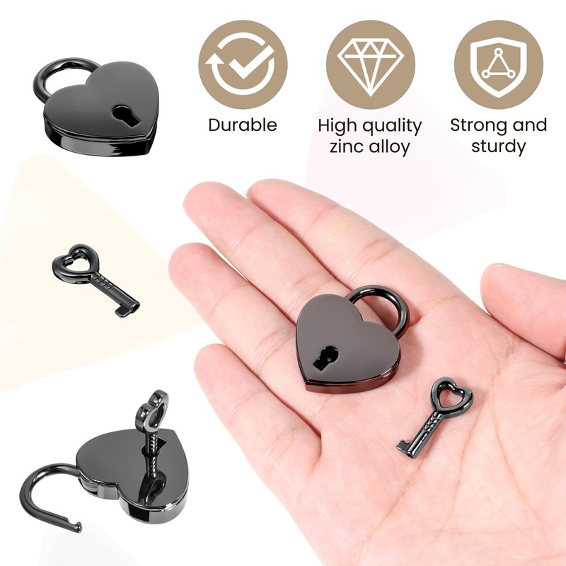 Pack of 2 Small Heart Lock with Key Metal Small