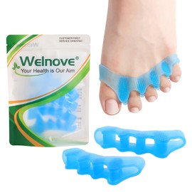Welnove Toe Separators Spacers for Women - 4 Pack Gel Toe Straightener to Correct Bunions and Relieve Foot Pain - Silicone Toe Spacers for Toe Overlapping Yoga Practice, Non-Slip Design, Blue