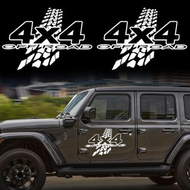 TOMALL 1Pair 19'' 4X4 Off-Road Decals for Car Body Door Side Auto Checkered Sport Graphic Vinyl Stickers Waterproof Stripes Decorations for Pickup Trucks Vehicles Universal Decals Accessories (White)