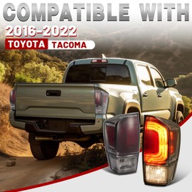 HECASA Pair Tail Lights Compatible with 2016-2023 Toyota Tacoma Replacement for 8156004230 8155004230 TO2800207 TO2801207 Rear Lights Tail Lamp w/Bulbs LH & RH - Smoke Lens Chrome Housing
