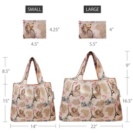 allydrew Large & Small Foldable Tote Nylon Reusable Grocery Bags, Set of 4, Paris