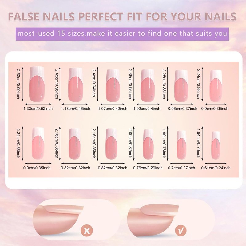 False Nails - 240 Pcs Coffin Press on Nails French