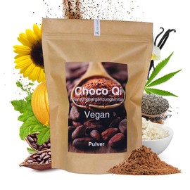 Choco Qi® Vegan - 600g - Pflanzliches Eiweiß - Low Carb - BCAA 2:1:1 - Proteinpulver - Proteine - Schokolade - Sonnenblumenprotein - Hanfprotein - Kürbisprotein - Reisprotein - Chiaprotein