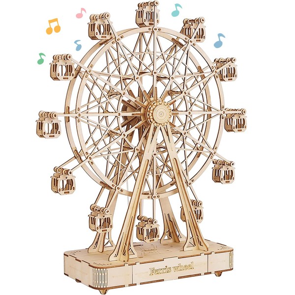 RoWood 3D Wooden Puzzle Ferris Wheel Music Box - Wooden Model Craft Kits for Adults and Teens to Build - Mechanical Building Model Kit - Unique Gift for Adults on Birthday/Christmas