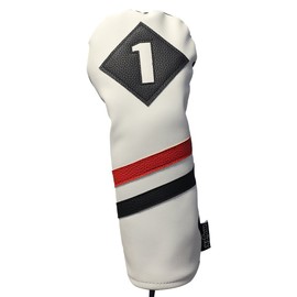Majek Retro Golf Headcovers White Red and Black Vintage Leather Style 1 3 5 Driver and Fairway Head Covers Fits 460cc Drivers Classic Look