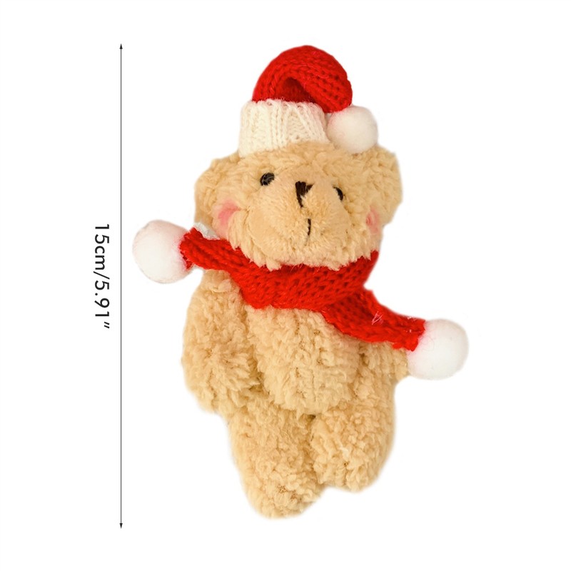 4Pcs Plush Bear Christmas Tree Pendants Soft Mini Bear Doll