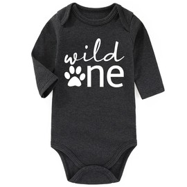 AIZFFZY wild one birthday outfit boy Girl Baby Clothes Funny Baby Bodysuits First Birthday Gifts For boys, Long Wild One Gray, 9-12 Months