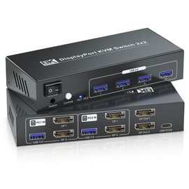 8K@60Hz Dual Monitor Displayport KVM Switch 2 Monitors 2 Computers, USB 3.0 4K@120Hz DP KVM Switch for 2 PCs Share 2 Monitors and 4 Port USB 3.0 to Connect Keyboard, Mouse, Printer and More