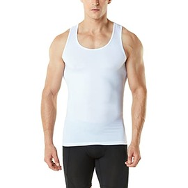 TSLA Men's Athletic Compression Sleeveless Tank Top, Cool Dry Sports Running Basketball Workout Base Layer, Active Shirts White, Large