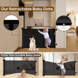 Miumoon Upgrade 71" Retractable Baby Gates with Reinforced Strip Design to Prevent Crawling Through, 34" Tall Retractable Gate for Baby and Pet, 6 FT Baby Gates for Stairs, Doorways, Hallways(Black)
