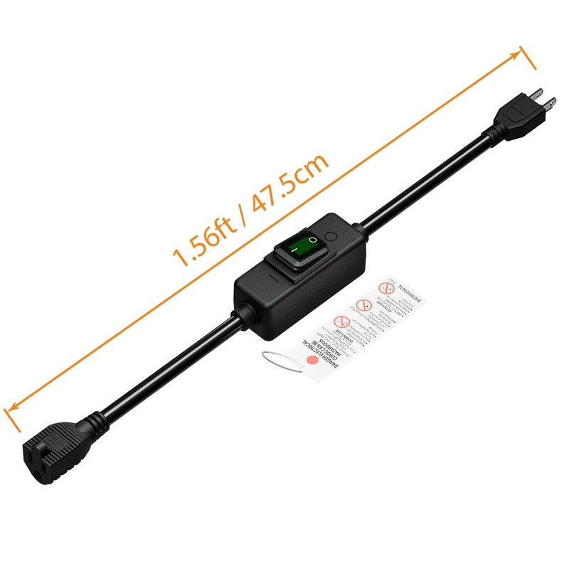 3-Prong Outdoor Waterproof Extension Switch Cord, in-Line On/Off Switch Extension
