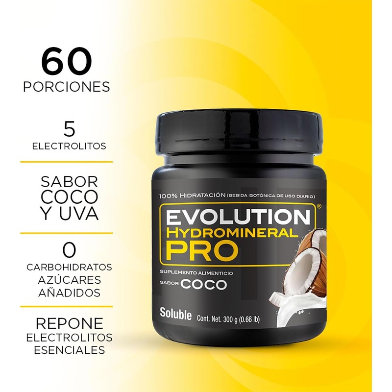EVOLUTION, Electrolitos, Bebida Hidratante en Polvo, Hydromineral Pro, 5 Electrolitos,