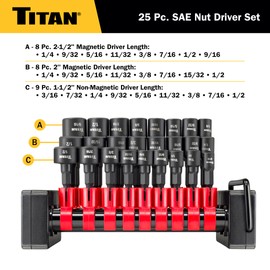 Titan 16294 25-Piece SAE Nut Driver Set, Nut Setter Set