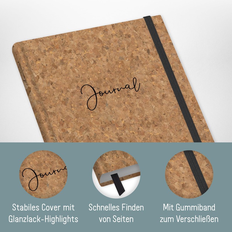 paper&you® Bullet Journal Dotted A5 with Elastic Band "Cork" 156