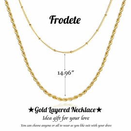 2Pcs Link Layered Necklace Gold Plated Rope Chain Necklace Beaded Satellite Chain Choker Adjustable Dainty Jewelry for Women